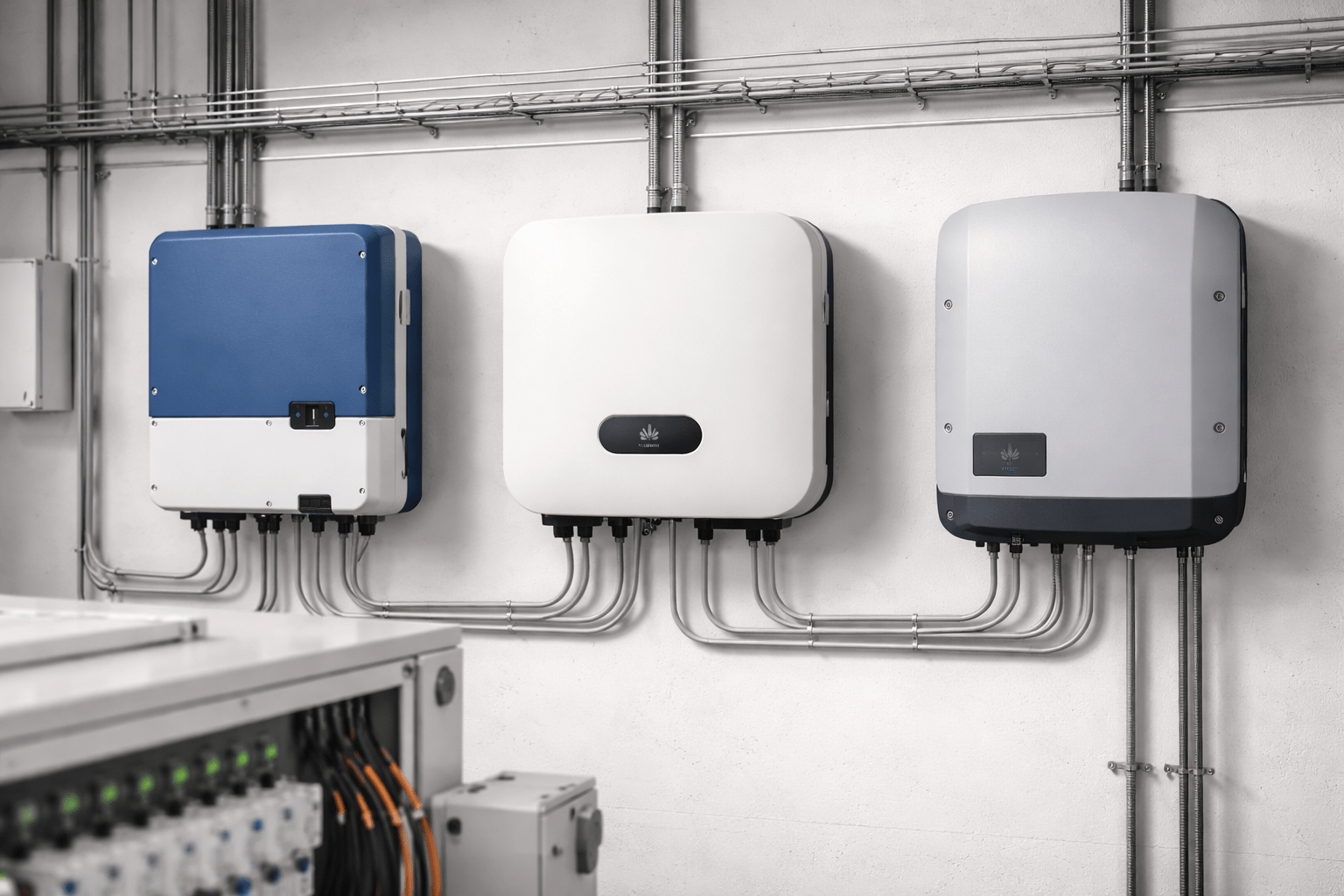 Inversores solares instalados en sala eléctrica profesional