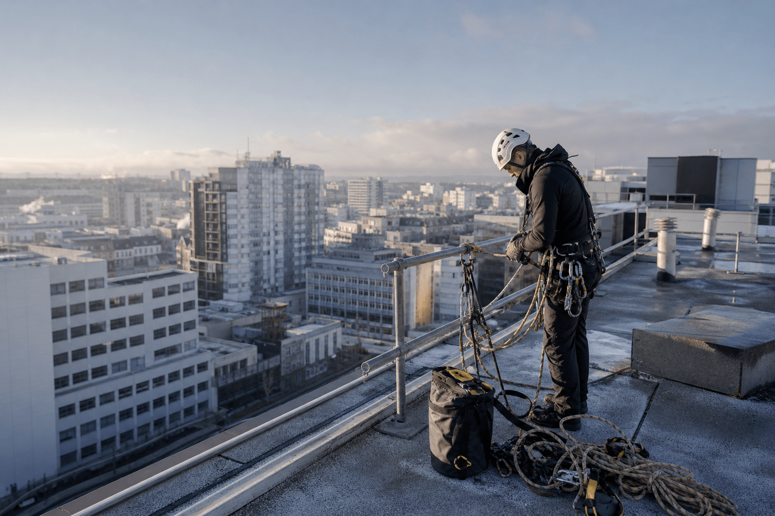 Trabajos verticales en fachada de edificio en Barcelona